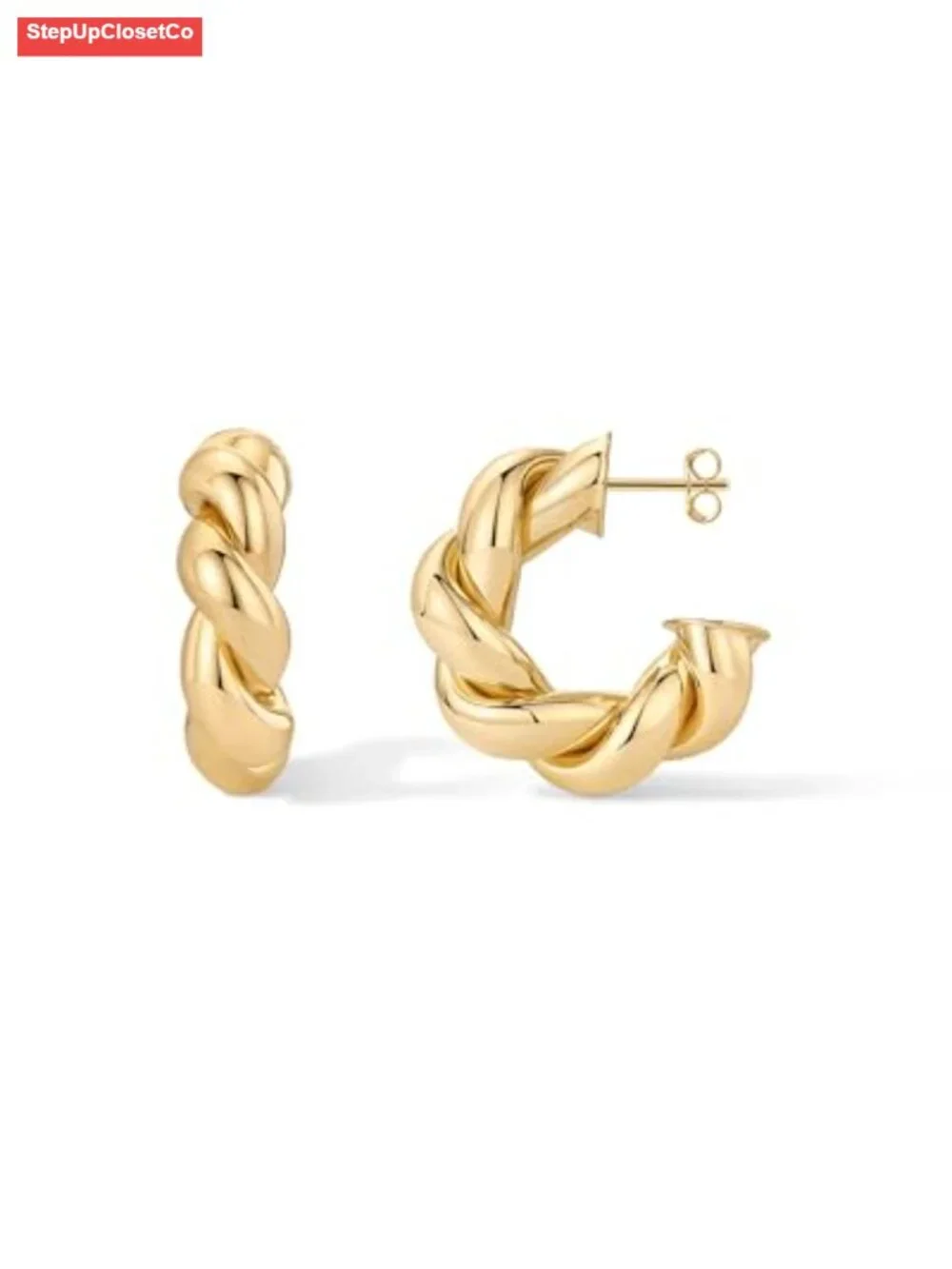 14k Gold Plated Chunky Twisted Rope Hoop Earrings for Women Hypoallergenic